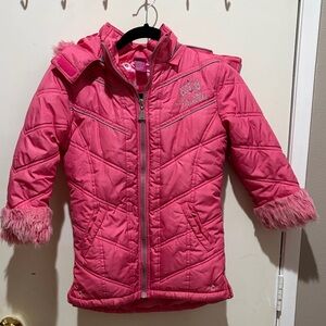 Disney Pink Puffer Jacket with Faux Fur